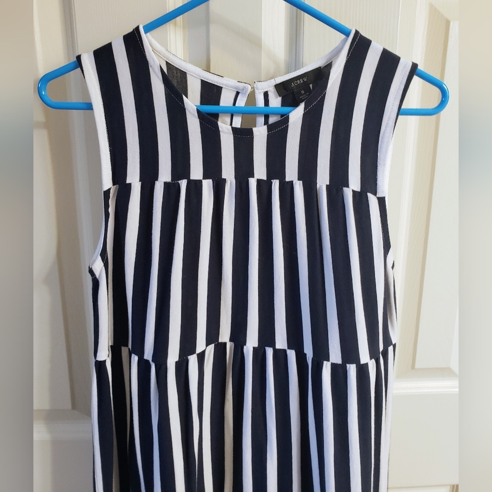 J. Crew Navy And White Striped Tiered Midi Dress - Picture 9 of 10